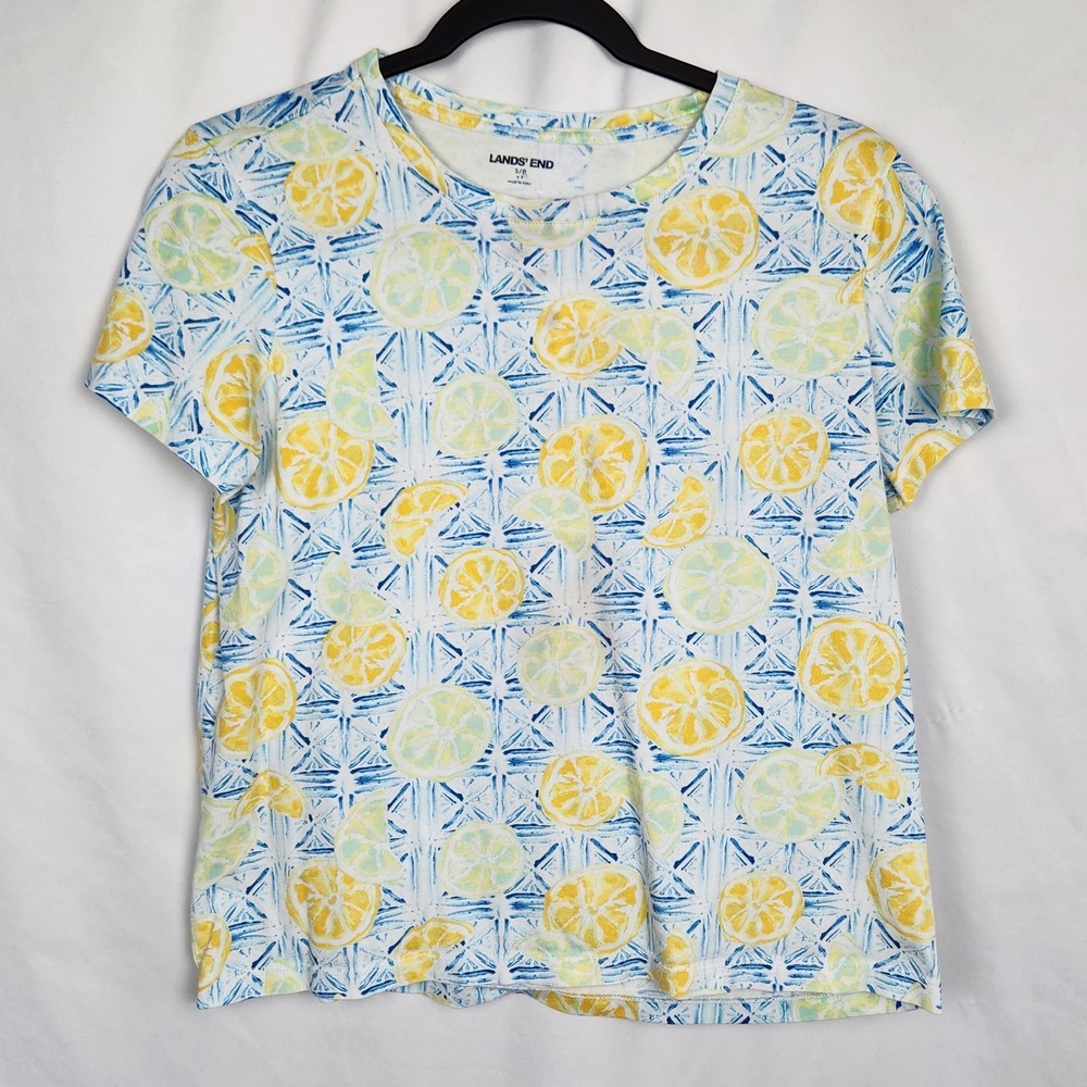 Lands End‎ Womens Top Short Sleeve Multicolor Citrus Fruit Print Cotton Small